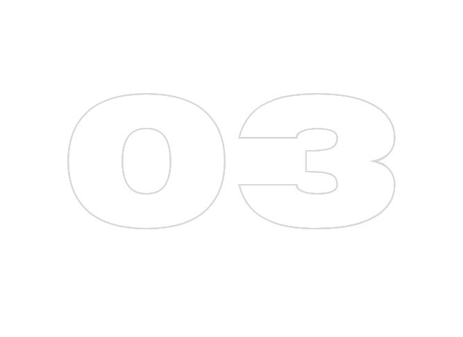 White outline of the number 03 on a black background.