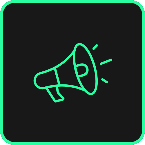 Neon outline of a loudspeaker or megaphone emitting sound.