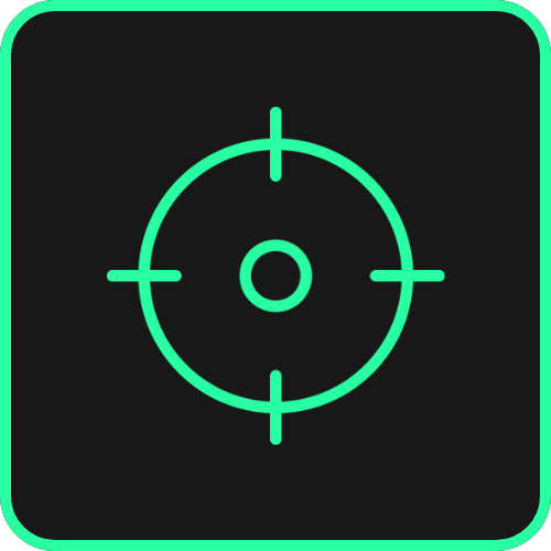Target shooting reticle icon with a green outline on a black background.