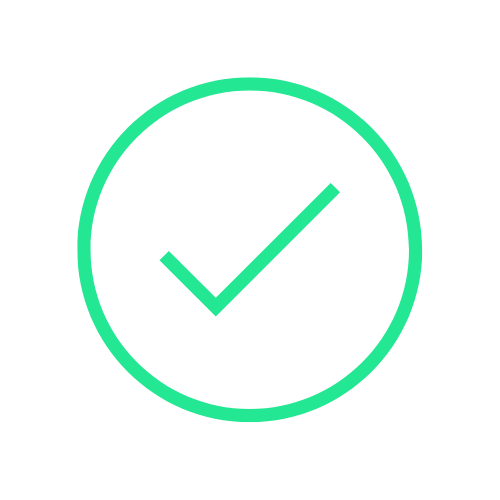 Green checkmark inside a circle on a black background